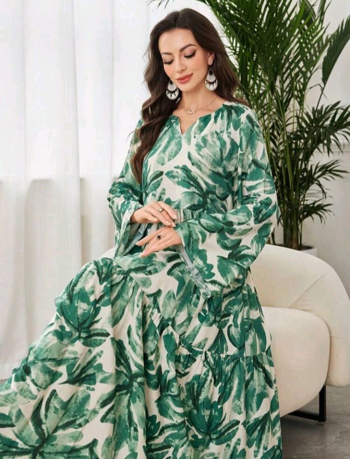Graceveil Women's Elegant All Over Print Bell Sleeve Arabic Style Dress Tropical Dresses For Women