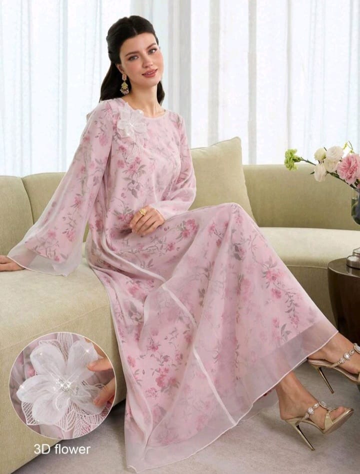 Al Najma Dubai Elegant Printed Maxi Kaftan – Modest Arabic Style Long Sleeve Dress