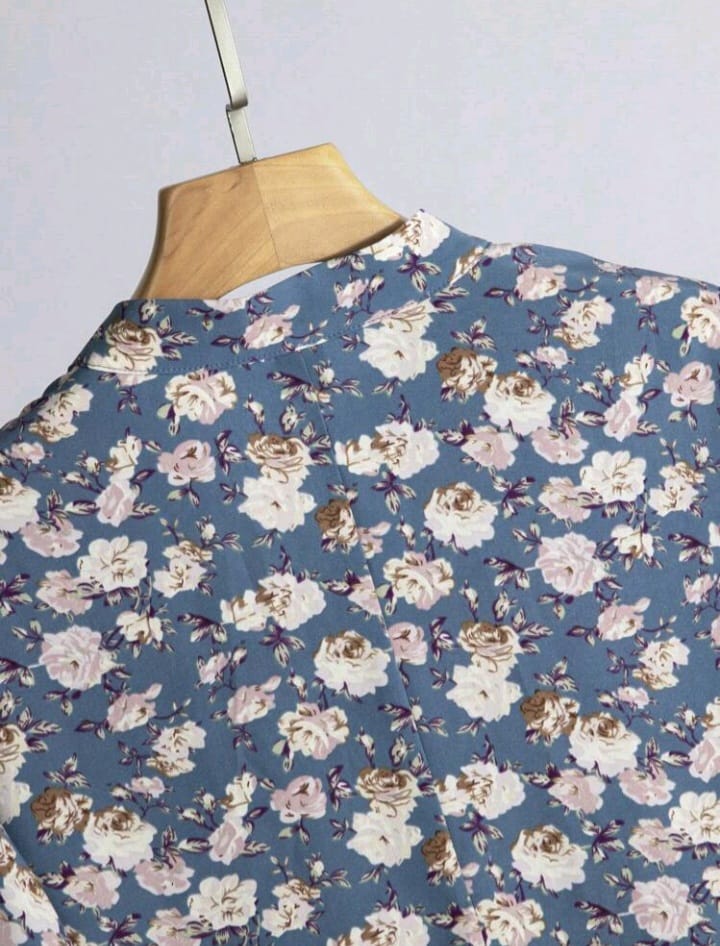 Al Najma Blue Floral Maxi Dress – Modest Long Sleeve Arabian Cottagecore Dress