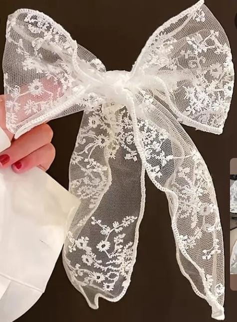 Elegant Pearl-Embellished White Hair Bow – Handmade Hair Clip for Women & Girls