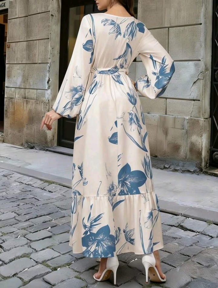 Luna Blue Floral Chiffon Maxi Dress - Flowing Chiffon Elegance