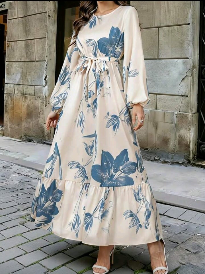 Luna Blue Floral Chiffon Maxi Dress - Flowing Chiffon Elegance