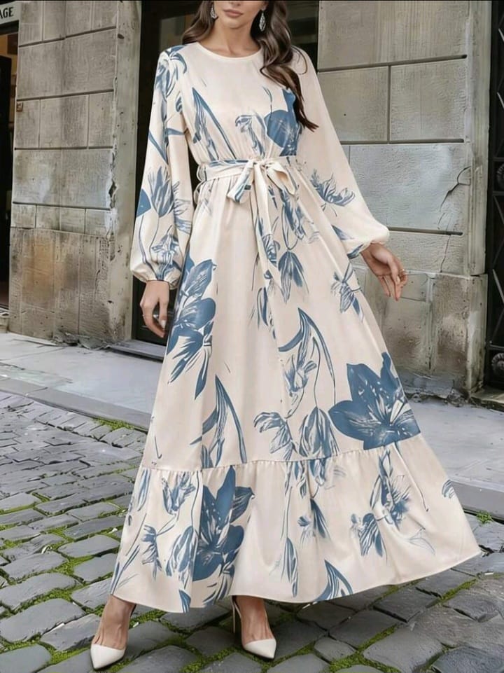 Luna Blue Floral Chiffon Maxi Dress - Flowing Chiffon Elegance