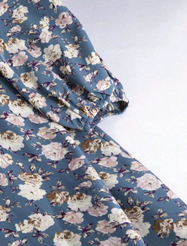 Al Najma Blue Floral Maxi Dress – Modest Long Sleeve Arabian Cottagecore Dress