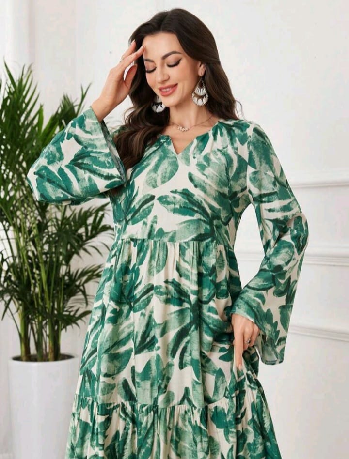 Graceveil Women's Elegant All Over Print Bell Sleeve Arabic Style Dress Tropical Dresses For Women