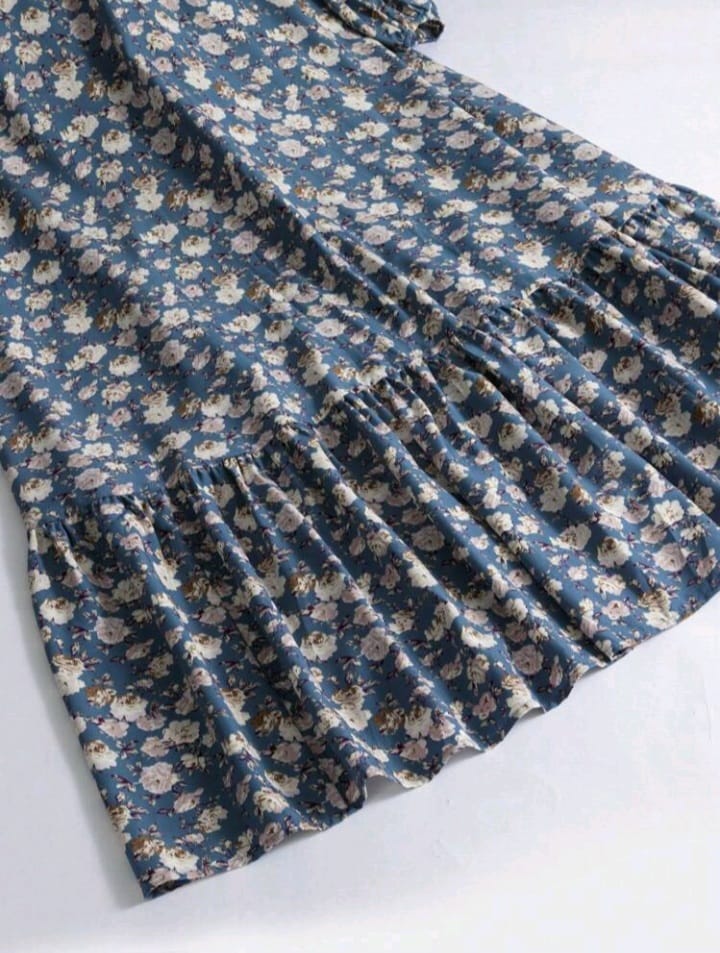 Al Najma Blue Floral Maxi Dress – Modest Long Sleeve Arabian Cottagecore Dress