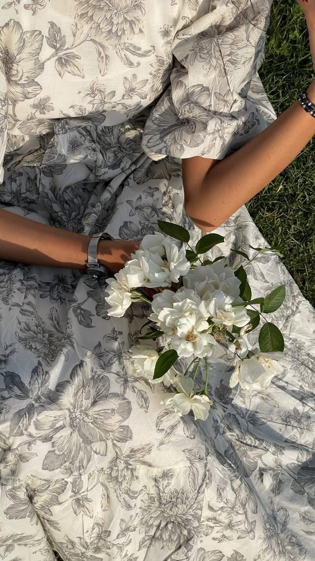 Elegant Ivory Bloom Floral Midi Dress – Soft Cotton Summer Dress for Women